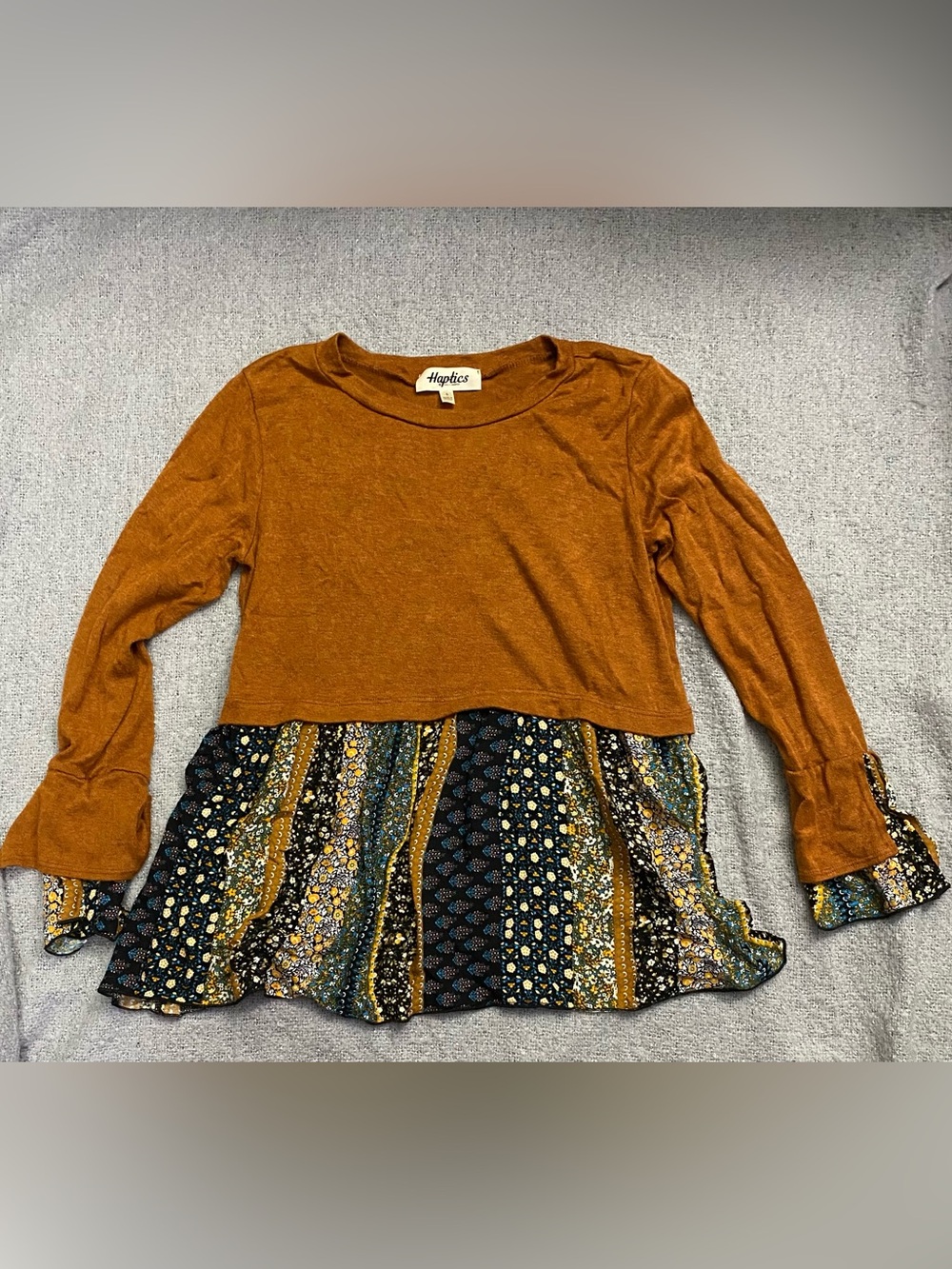 Hapitas Mustard Layered Peplum Long-Sleeve Blouse